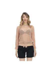 LEONE 1947 APPAREL - Damska siateczkowa bluza w odcieniach ziemi. Kolor: beżowy. Materiał: tkanina