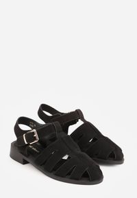 Born2be - Czarne Sandały Gladiatorki z Zapięciem na Klamerkę Chisttema. Okazja: na spacer, na co dzień. Kolor: czarny. Materiał: jeans. Wzór: ażurowy. Obcas: na płaskiej podeszwie. Styl: casual, klasyczny #2