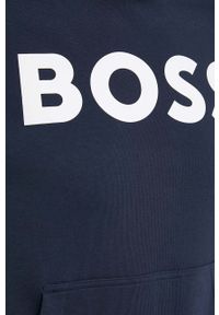 BOSS Orange - BOSS bluza bawełniana BOSS ORANGE męska kolor granatowy z kapturem z nadrukiem. Typ kołnierza: kaptur. Kolor: niebieski. Materiał: bawełna. Wzór: nadruk #2