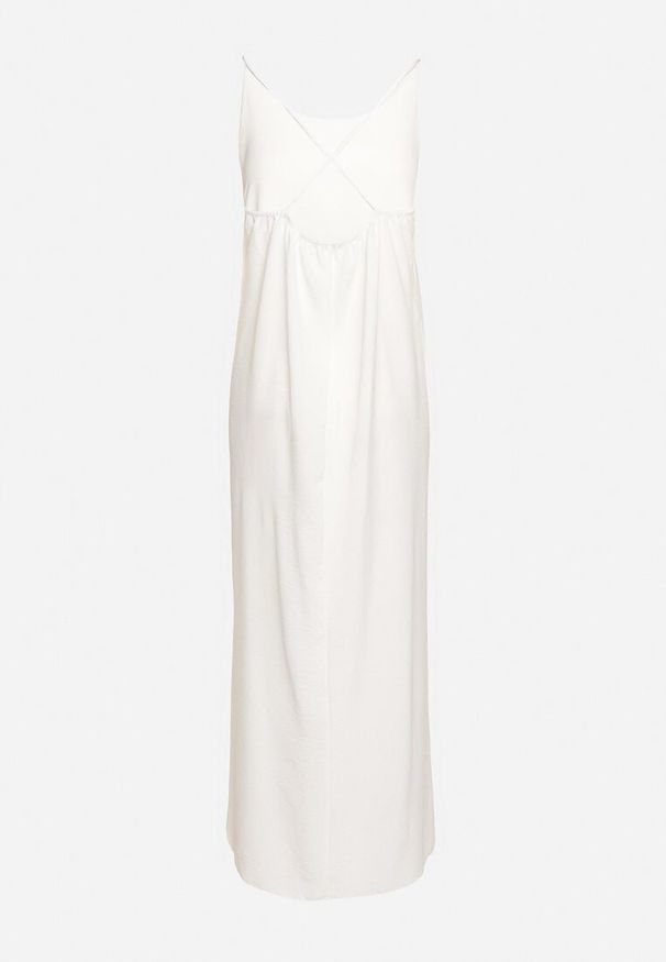 Born2be - Biała Taliowana Sukienka na Ramiączkach Rivaniell. Okazja: na imprezę, na co dzień. Kolor: biały. Materiał: jeans. Długość rękawa: na ramiączkach. Typ sukienki: oversize. Styl: elegancki, casual