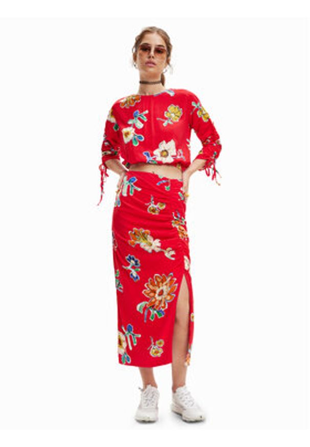 Desigual Spódnica ołówkowa Crimea 23SWFW22 Czerwony Slim Fit. Kolor: czerwony. Materiał: wiskoza