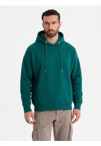 Ombre Clothing - Dresowa bluza unisex z kieszeniami i kapturem – ciemnozielona V17 OU-SNBC-0105 - XL/XXL. Okazja: na co dzień. Typ kołnierza: kaptur. Kolor: zielony. Materiał: dresówka. Wzór: aplikacja. Styl: casual