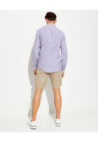 Ralph Lauren - RALPH LAUREN - Lniana koszula w prążki Custom Fit. Typ kołnierza: button down, polo. Kolor: biały. Materiał: len. Wzór: prążki
