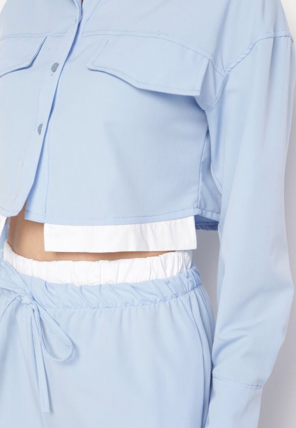 Born2be - Niebieski Komplet w Stylu Utility Krótka Koszula i Szerokie Spodnie z Gumką w Pasie Lysianne. Kolor: niebieski