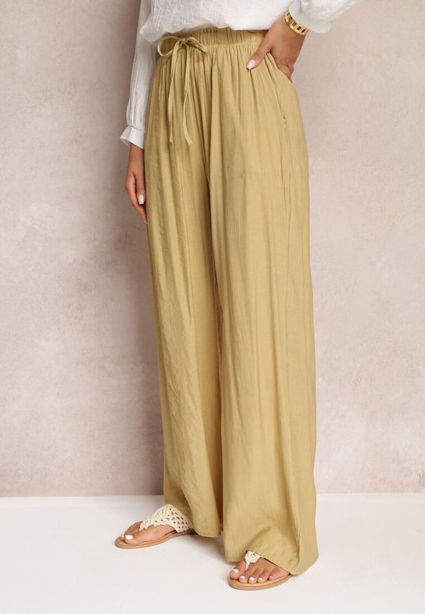 Renee - Beżowe Spodnie Materiałowe z Marszczoną Gumką Pimpernel. Kolor: beżowy. Materiał: materiał