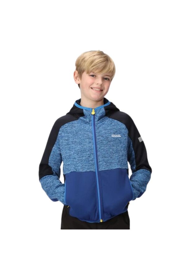 Bluza turystyczna dla dzieci Regatta Dissolver VII. Typ kołnierza: kaptur. Kolor: niebieski. Materiał: poliester, wiskoza, elastan. Sport: turystyka piesza