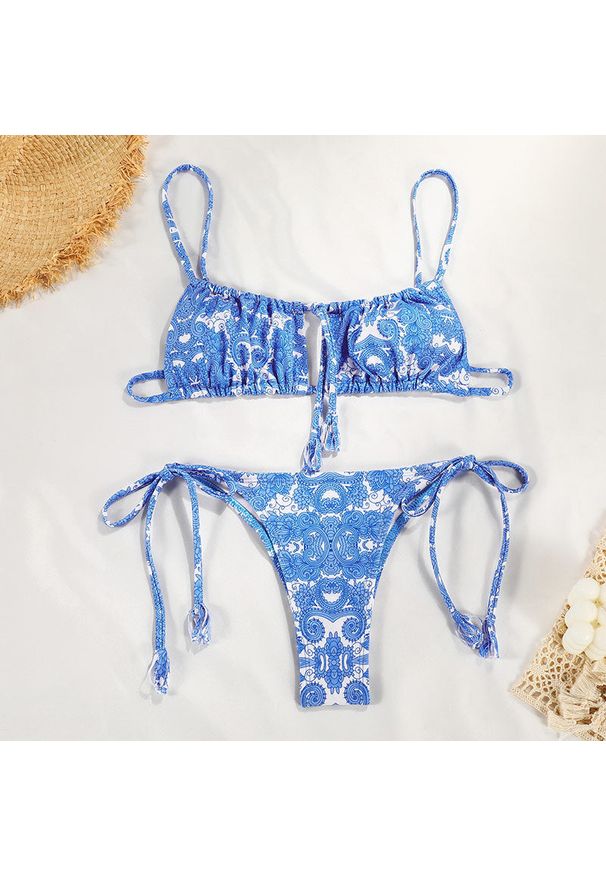 Intica - Bikini plażowe z regulowanym wiązaniem Kellie. Kolor: niebieski. Materiał: materiał. Wzór: paski