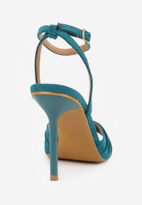 Born2be - Niebieskie Sandały na Szpilce VICES z Marszczeniem i Metaliczną Aplikacją Nemenoe. Okazja: na wesele, na co dzień, na ślub cywilny. Zapięcie: pasek. Kolor: niebieski. Wzór: aplikacja. Obcas: na szpilce. Styl: casual, klasyczny, elegancki #4