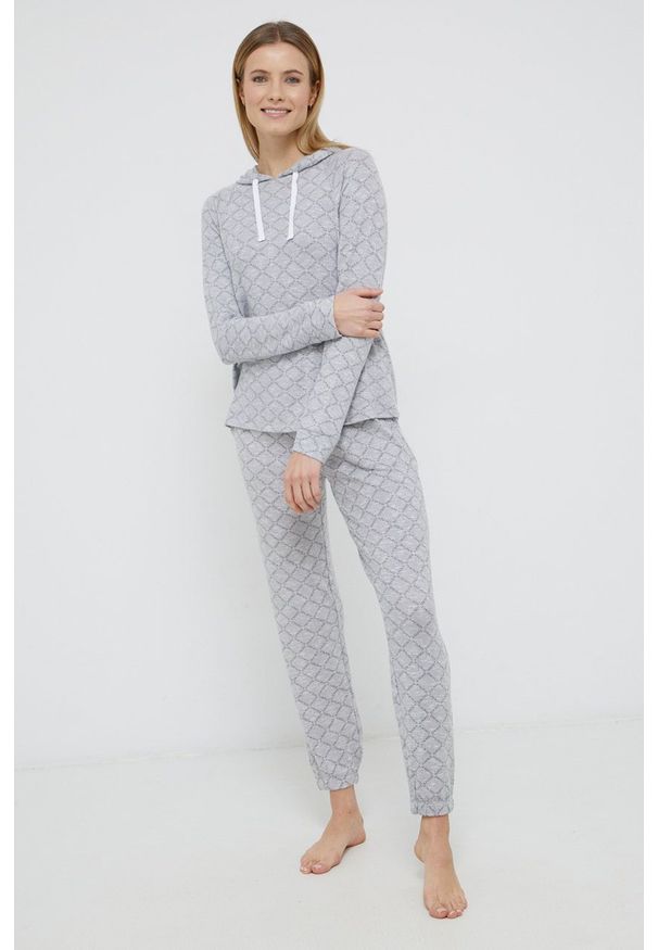 DKNY - Dkny - Piżama. Kolor: szary. Materiał: dzianina. Długość: długie
