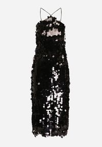 Born2be - Czarna Asymetryczna Sukienka Bogato Zdobiona Cekinami z Wiązaniem na Plecach Lericie. Kolor: czarny. Wzór: aplikacja. Typ sukienki: asymetryczne #2
