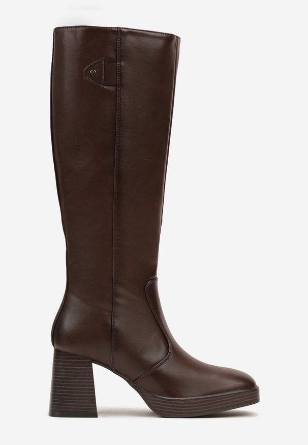 Born2be - Brązowe Ocieplane Kozaki na Obcasie i Platformie Hanorae. Kolor: brązowy. Materiał: wełna. Obcas: na obcasie. Styl: klasyczny, elegancki. Wysokość obcasa: średni