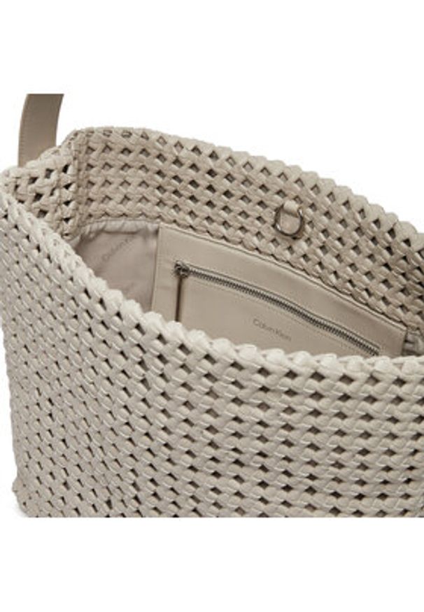 Calvin Klein Torebka Ck Braided Medium Shopper K60K612131 Szary. Kolor: szary. Materiał: skórzane