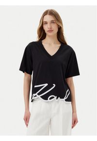 Karl Lagerfeld - KARL LAGERFELD T-Shirt A2W17104 Czarny Relaxed Fit. Typ kołnierza: dekolt w karo. Kolor: czarny. Materiał: bawełna
