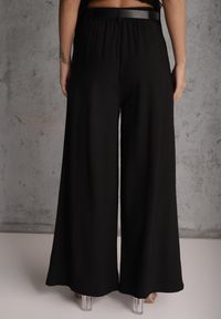 Renee - Czarne Garniturowe Spodnie Szerokie z Wiskozy z Paskiem Moun. Kolor: czarny. Materiał: wiskoza. Styl: elegancki #6