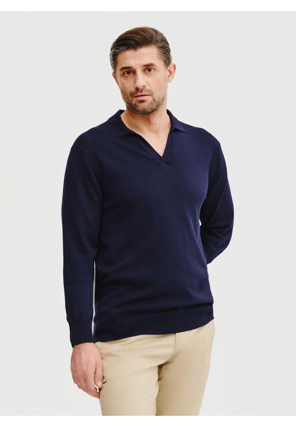 Pako Lorente - PAKO LORENTE – Męski sweter z kołnierzykiem polo. Okazja: na co dzień. Typ kołnierza: polo. Materiał: wiskoza, poliamid. Sezon: wiosna. Styl: casual