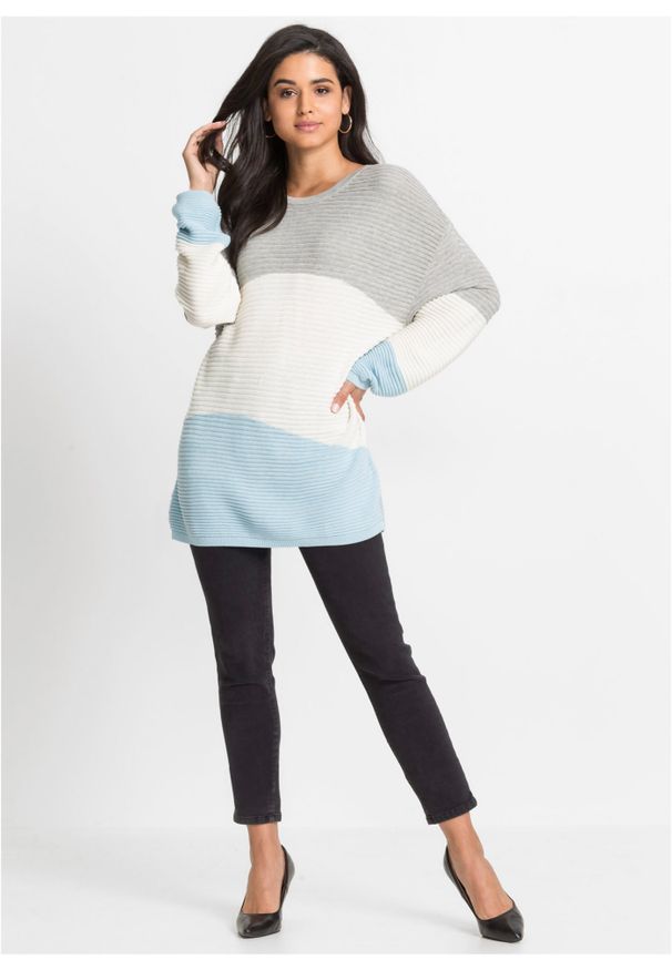 bonprix - Sweter w prążek. Kolor: szary. Wzór: prążki