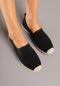 Renee - Czarne Espadryle ze Zdobieniami z Plecionki i Elastycznymi Wstawkami Nitaziela. Okazja: na co dzień. Kolor: czarny. Materiał: jeans. Wzór: aplikacja. Styl: elegancki, casual #4