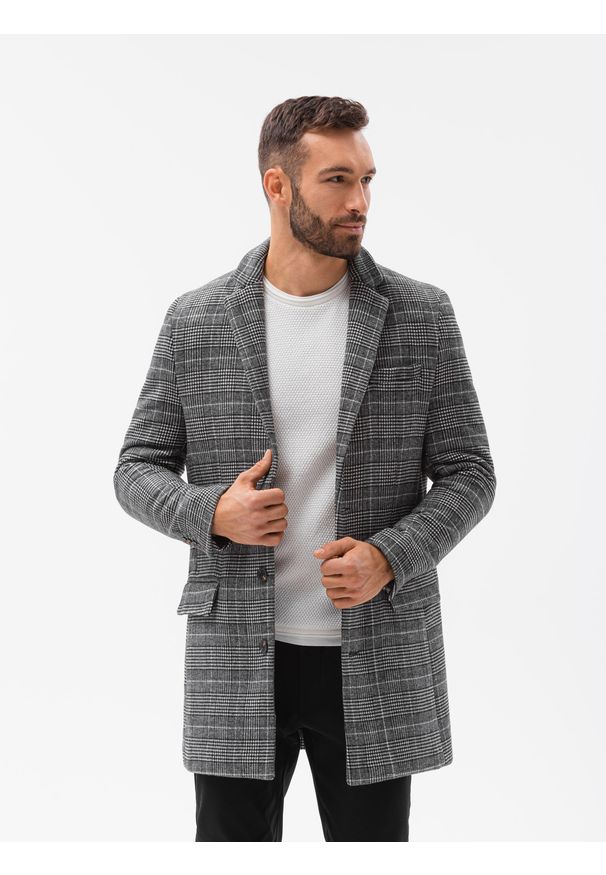 Ombre Clothing - Płaszcz męski C499 - czarny - XXL. Kolor: czarny. Materiał: poliester, akryl