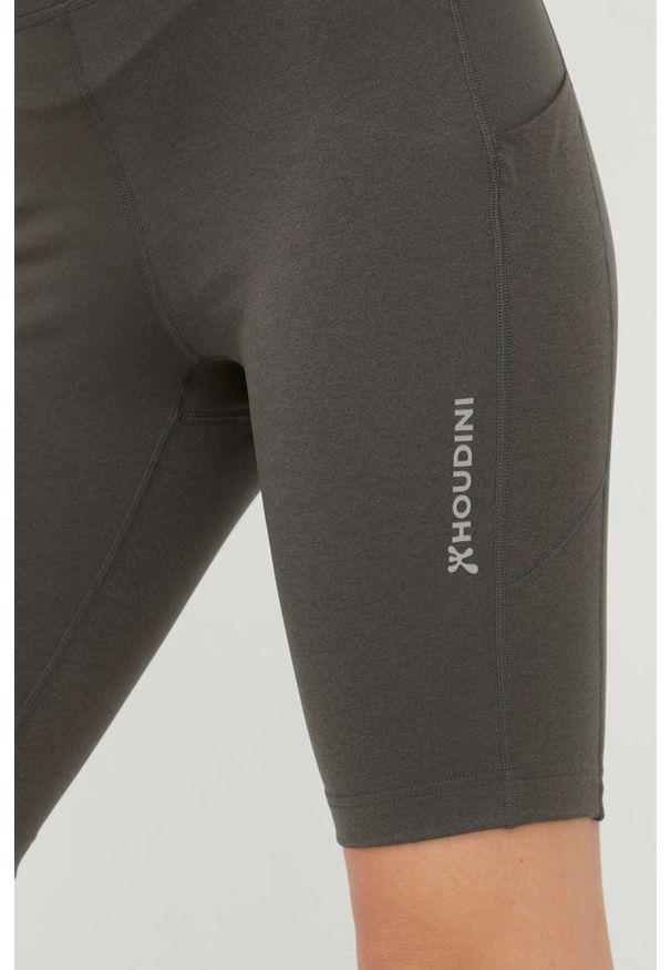 Houdini szorty sportowe Adventure damskie kolor zielony gładkie high waist. Stan: podwyższony. Kolor: zielony. Materiał: skóra, dzianina, materiał. Wzór: gładki. Styl: sportowy