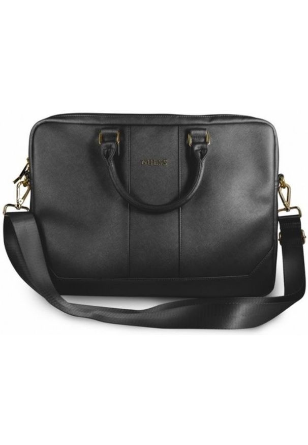 Guess Saffiano 15" black. Materiał: skóra ekologiczna, materiał. Wzór: aplikacja