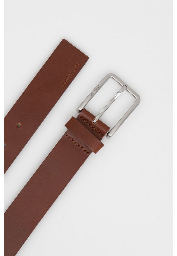 Calvin Klein pasek skórzany męski kolor brązowy. Kolor: brązowy. Materiał: skóra