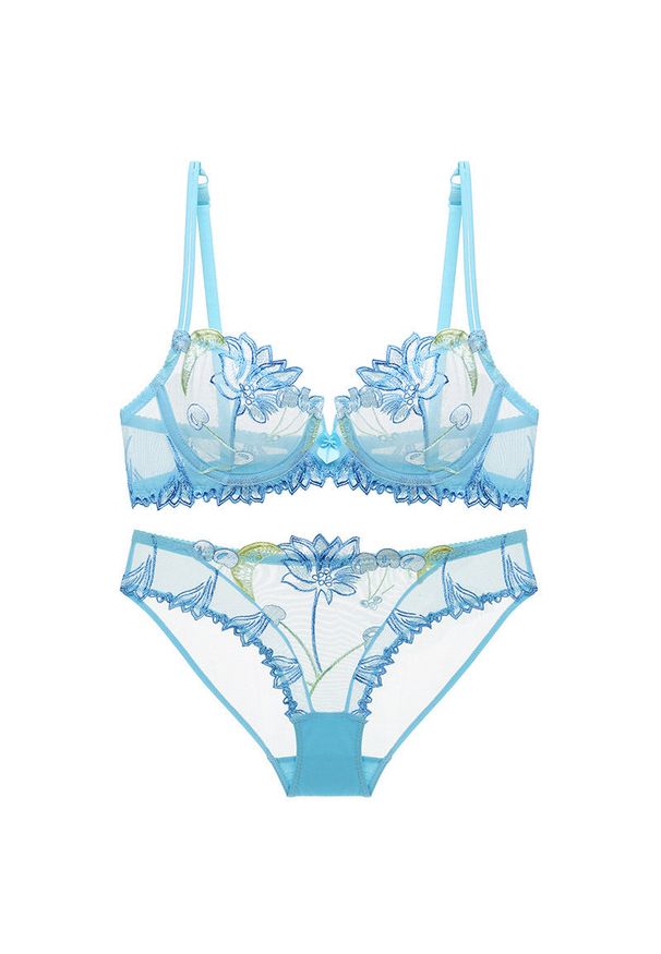 Intica - Zestaw bielizny koronkowej z haftem Aoiffe. Kolor: niebieski. Materiał: koronka. Wzór: haft