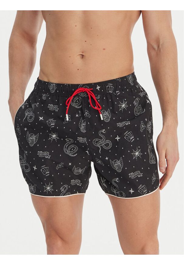 Hugo - HUGO Szorty kąpielowe Rik 50533795 Czarny Regular Fit. Kolor: czarny. Materiał: syntetyk