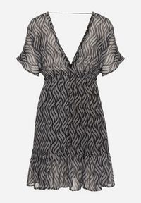 Born2be - Czarna Sukienka Mini o Kroju Nietoperza z Dekoltem V z Troczkami Ainella. Kolor: czarny. Styl: elegancki. Długość: mini #4