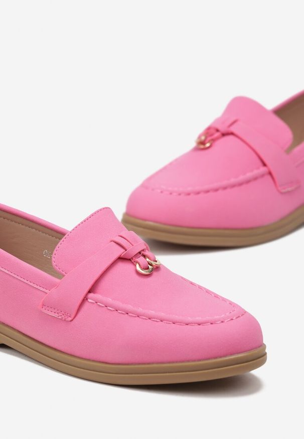 Renee - Fuksjowe Mokasyny z Imitacji Zamszu z Minimalistyczną Zawieszką Rehoda. Okazja: na co dzień. Kolor: różowy. Materiał: zamsz. Styl: casual