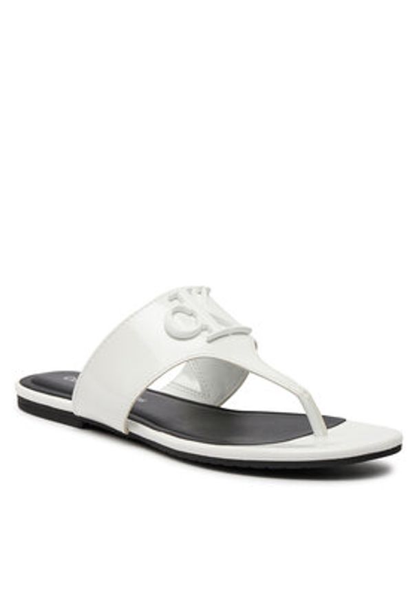 Calvin Klein Jeans Japonki Flat Sandal Slide Toepost Mg Met YW0YW01342 Biały. Kolor: biały. Materiał: skóra