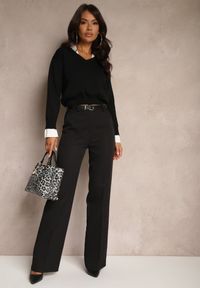 Renee - Czarne Spodnie w Kant w Garniturowym Stylu High Waist Jaessa. Stan: podwyższony. Kolor: czarny. Styl: elegancki