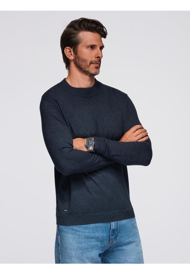 Ombre Clothing - Dzianinowy męski półgolf z wiskozą – granatowy melanż V4 - Rozmiar: M. Kolor: niebieski. Materiał: wiskoza, dzianina. Wzór: melanż. Styl: klasyczny