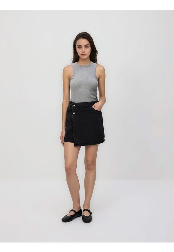 Reserved - Jeansowe spódnico-szorty - szary. Kolor: szary. Materiał: jeans