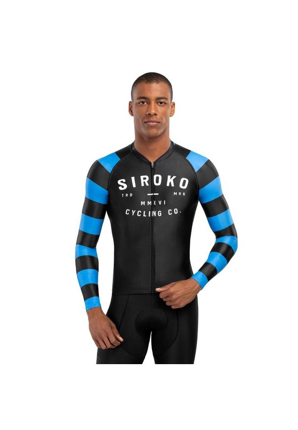 SIROKO - Męska koszulka rowerowa z krótkim rękawem Kolarstwo Siroko M2 Legend. Kolor: wielokolorowy, czarny, niebieski. Materiał: jersey. Długość rękawa: krótki rękaw. Długość: krótkie. Sport: kolarstwo
