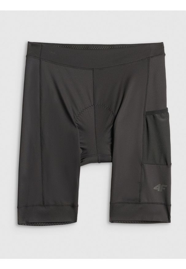 4f - 4F Spodenki kolarskie z żelową wkładką męskie - czarne S. Kolor: czarny. Materiał: włókno, skóra, materiał. Długość: krótkie. Sport: kolarstwo