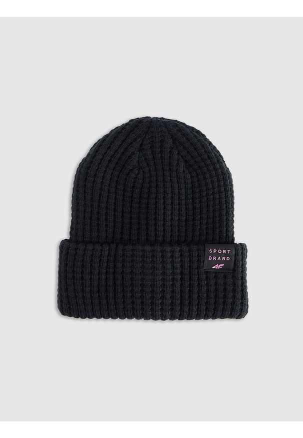 4f - 4F Czapka zimowa dziewczęca - czarna Uniwersalny. Kolor: czarny. Materiał: dzianina. Sezon: zima. Styl: casual, klasyczny, sportowy