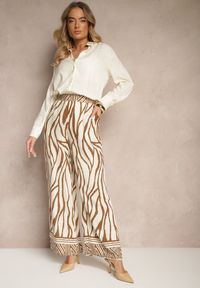 Renee - Brązowe Szerokie Spodnie z Wiskozy z Lnem High Waist w Zwierzęcy Wzór Fenariela. Okazja: na co dzień, na spacer. Stan: podwyższony. Kolor: brązowy. Materiał: len, wiskoza. Wzór: motyw zwierzęcy. Styl: klasyczny, elegancki, casual #5