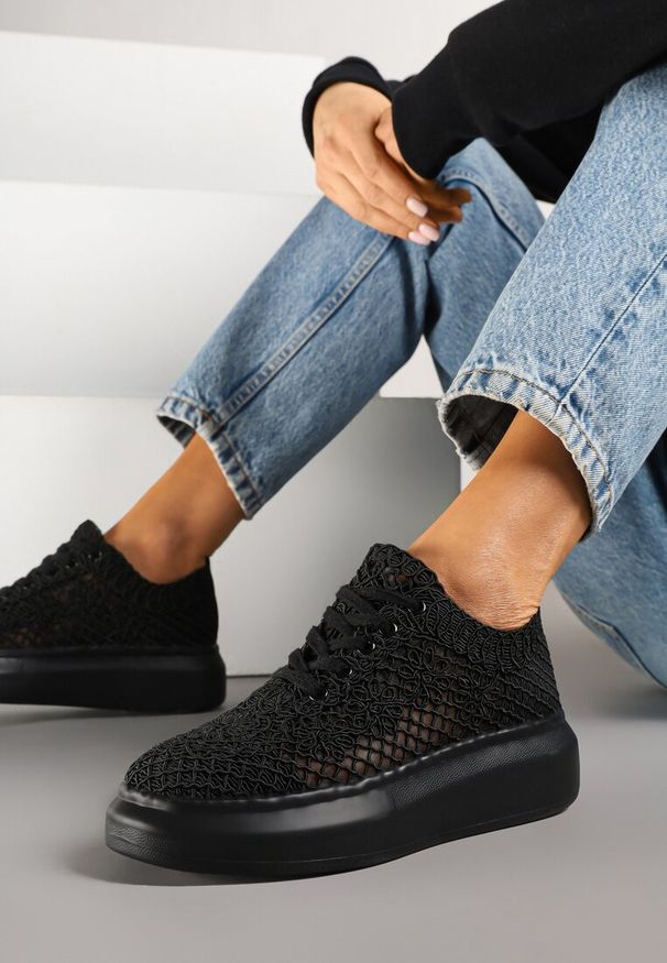 Born2be - Czarne Ażurowe Sneakersy w Stylu Tenisówek ze Skórzaną Wkładką Ansonia. Okazja: na co dzień. Kolor: czarny. Materiał: skóra. Wzór: ażurowy. Obcas: na płaskiej podeszwie