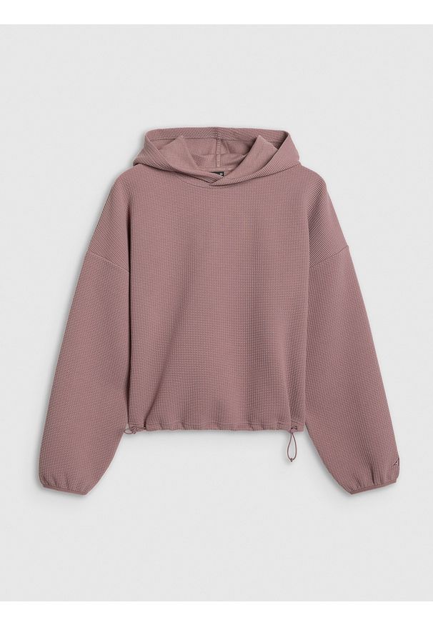 4f - 4F Bluza dresowa z waflowej dzianiny damska - brązowa XXL. Kolor: brązowy. Materiał: dresówka, dzianina