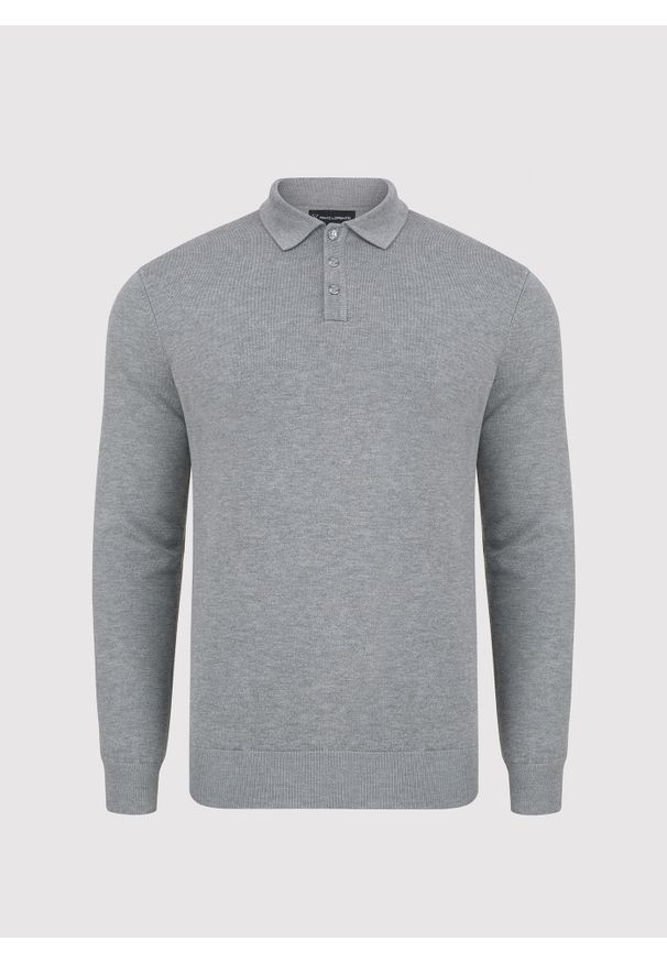 Pako Lorente - PAKO LORENTE – Szary sweter męski z kołnierzykiem polo. Okazja: na co dzień. Typ kołnierza: polo. Kolor: szary. Sezon: jesień. Styl: casual