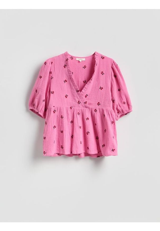 Reserved - Muślinowa bluzka - różowy. Kolor: różowy. Materiał: tkanina, bawełna