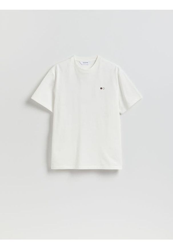 Reserved - T-shirt comfort z nadrukiem na plecach - kremowy. Kolor: kremowy. Materiał: dzianina, bawełna. Wzór: nadruk