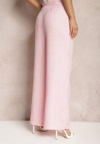 Renee - Różowe Spodnie Szerokie Garniturowe High Waist Tamarixia. Stan: podwyższony. Kolor: różowy. Materiał: tkanina. Sezon: lato #3