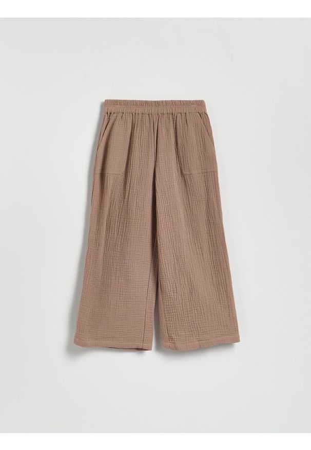 Reserved - Muślinowe spodnie - brązowy. Kolor: brązowy. Materiał: bawełna