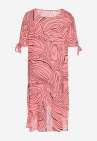 Born2be - Różowa Trapezowa Sukienka z Bawełny z Krótkim Rękawem Vivantia. Kolor: różowy. Materiał: bawełna. Długość rękawa: krótki rękaw. Sezon: lato. Typ sukienki: trapezowe