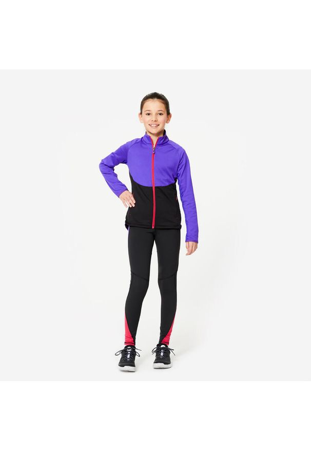 Decathlon - Legginsy dziecięce Domyos. Okazja: na uczelnię. Kolor: czarny, fioletowy, różowy, wielokolorowy. Materiał: poliamid, elastan, materiał, poliester. Styl: sportowy