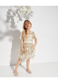 SELF PORTRAIT KIDS - Beżowa tiulowa sukienka Ruffle Frill. Kolor: beżowy. Materiał: tiul. Wzór: haft, kolorowy, aplikacja #5