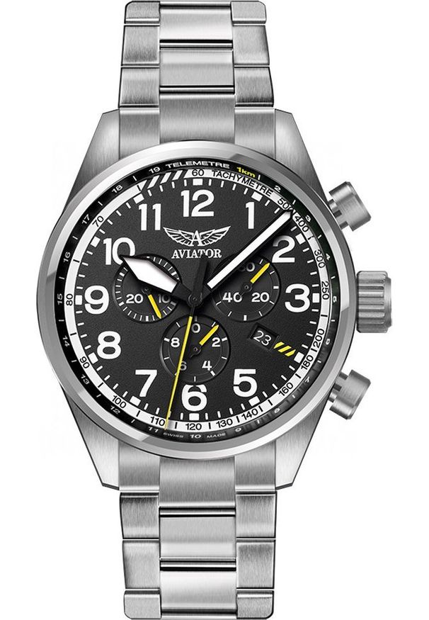AVIATOR - Zegarek Aviator Zegarek męski Aviator V.2.25.0.169.5 srebrny. Kolor: srebrny