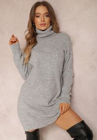 Renee - Szara Sukienka Milana. Typ kołnierza: golf. Kolor: szary. Materiał: dzianina. Długość rękawa: długi rękaw