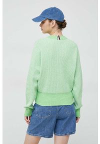 TOMMY HILFIGER - Tommy Hilfiger sweter bawełniany kolor zielony. Kolor: zielony. Materiał: bawełna. Długość rękawa: długi rękaw. Długość: długie. Wzór: ze splotem #4
